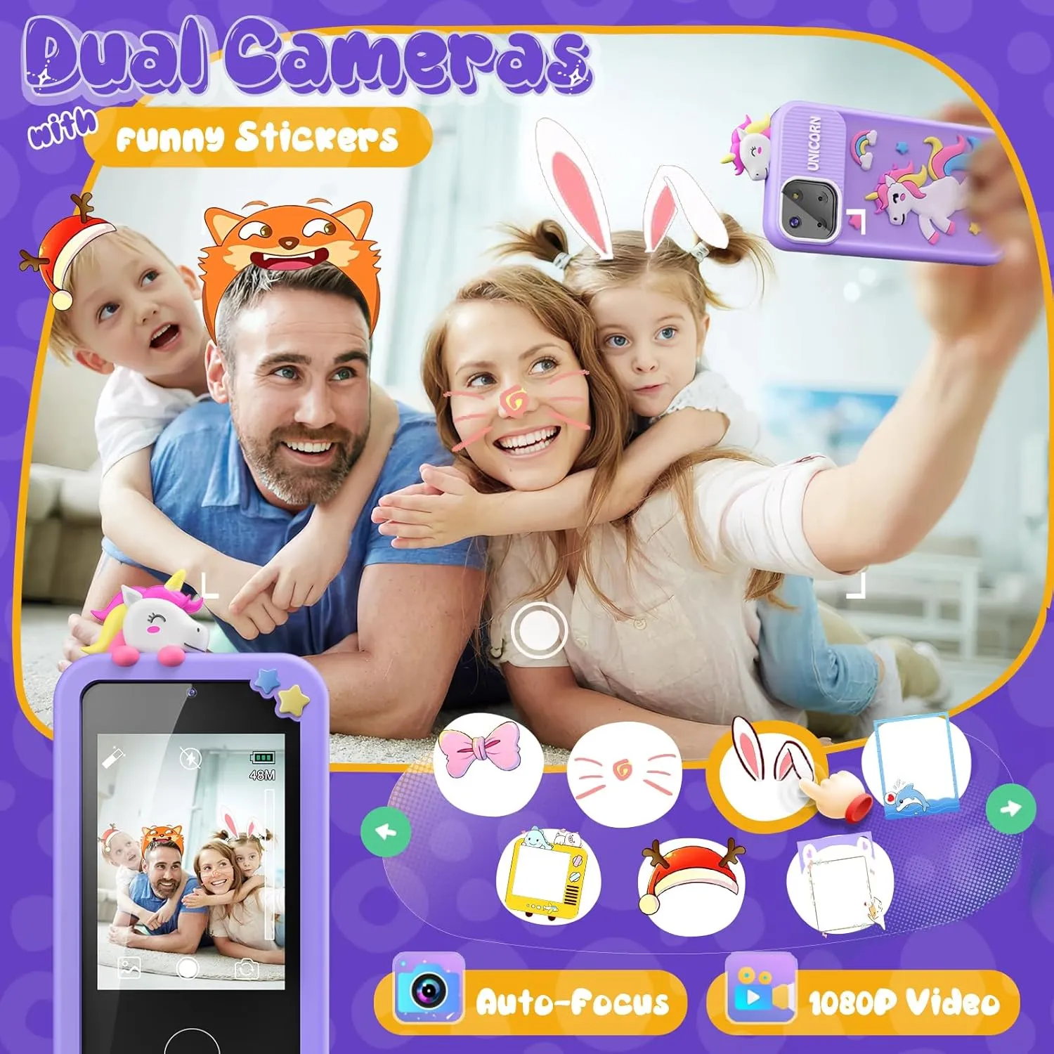 Kids Smart Phone Toys for Girls,Unicorn Gift Toys for Girls Ages 3-9 Christmas Birthday Gifts Mini Smart Phone Toys With 2.8" Touchscreen 16 Learning Games Dual Camera Music Player, 8G SD Card