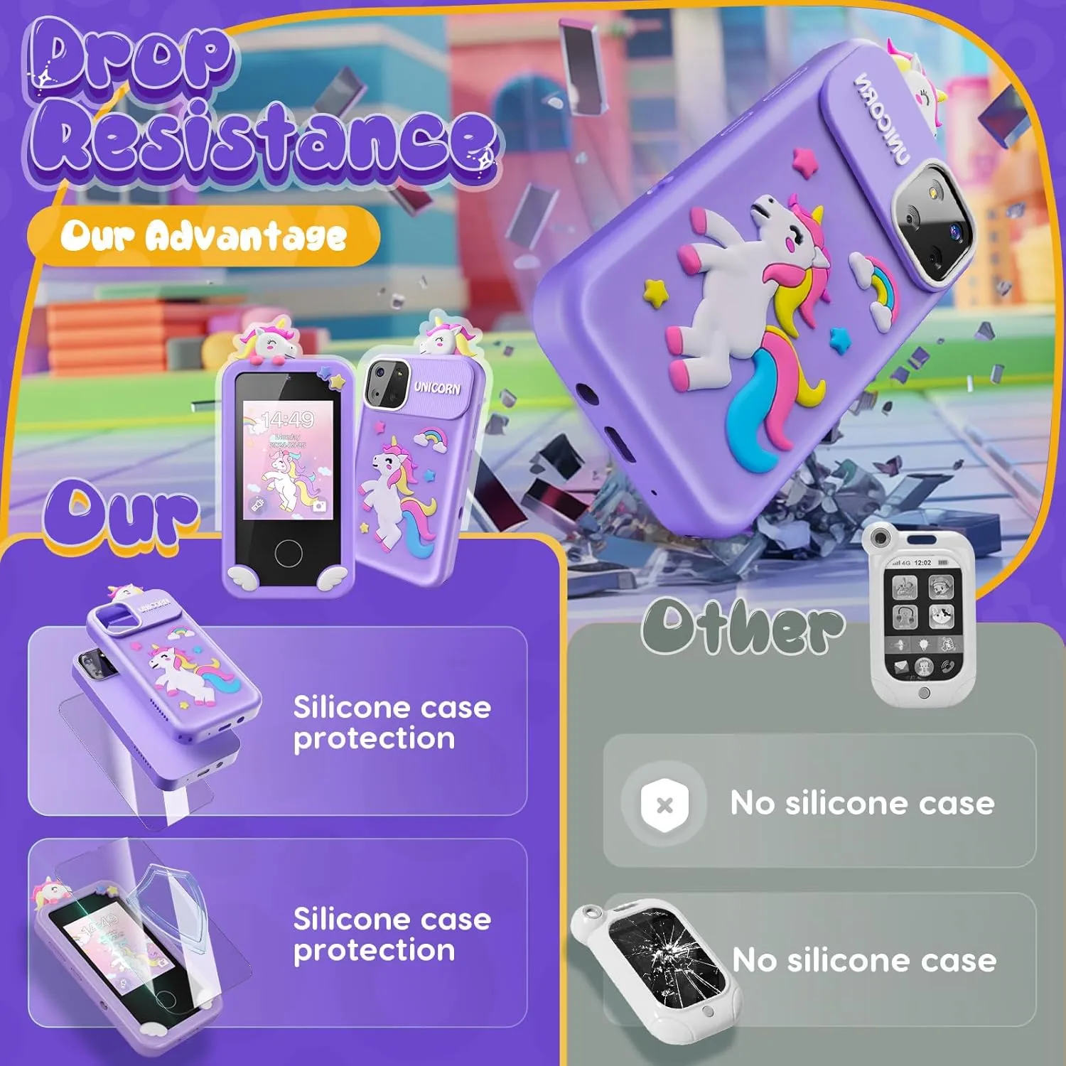 Kids Smart Phone Toys for Girls,Unicorn Gift Toys for Girls Ages 3-9 Christmas Birthday Gifts Mini Smart Phone Toys With 2.8" Touchscreen 16 Learning Games Dual Camera Music Player, 8G SD Card