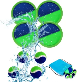 Kids Toys Toss and Catch Game Set, Waterproof Green Set，Ball Sports Games with 4 Paddles 4 Balls and 1 Storage Bag, Classic Outdoor Games, Beach Games, Yard Games Suitable for Kids Gift Ideal