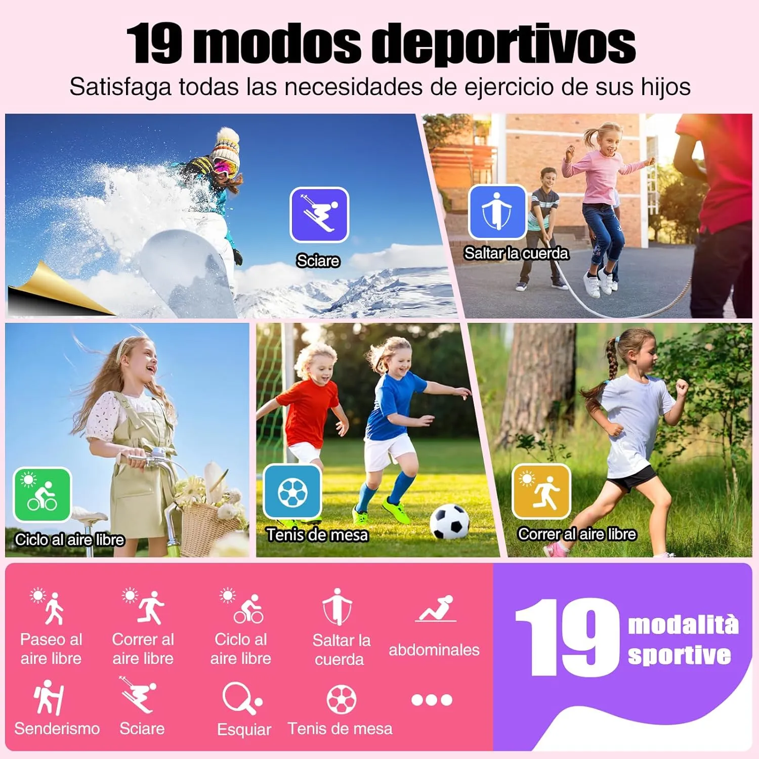 Kids Watch for Girls Boys with IP68 Waterproof, Girls Watch with 19 Sports Modes, Sleep Tracking, Pedometer, Stopwatch, Kids Activity Tracker, Birthday Gifts for Girls Age 6-15 Years Old