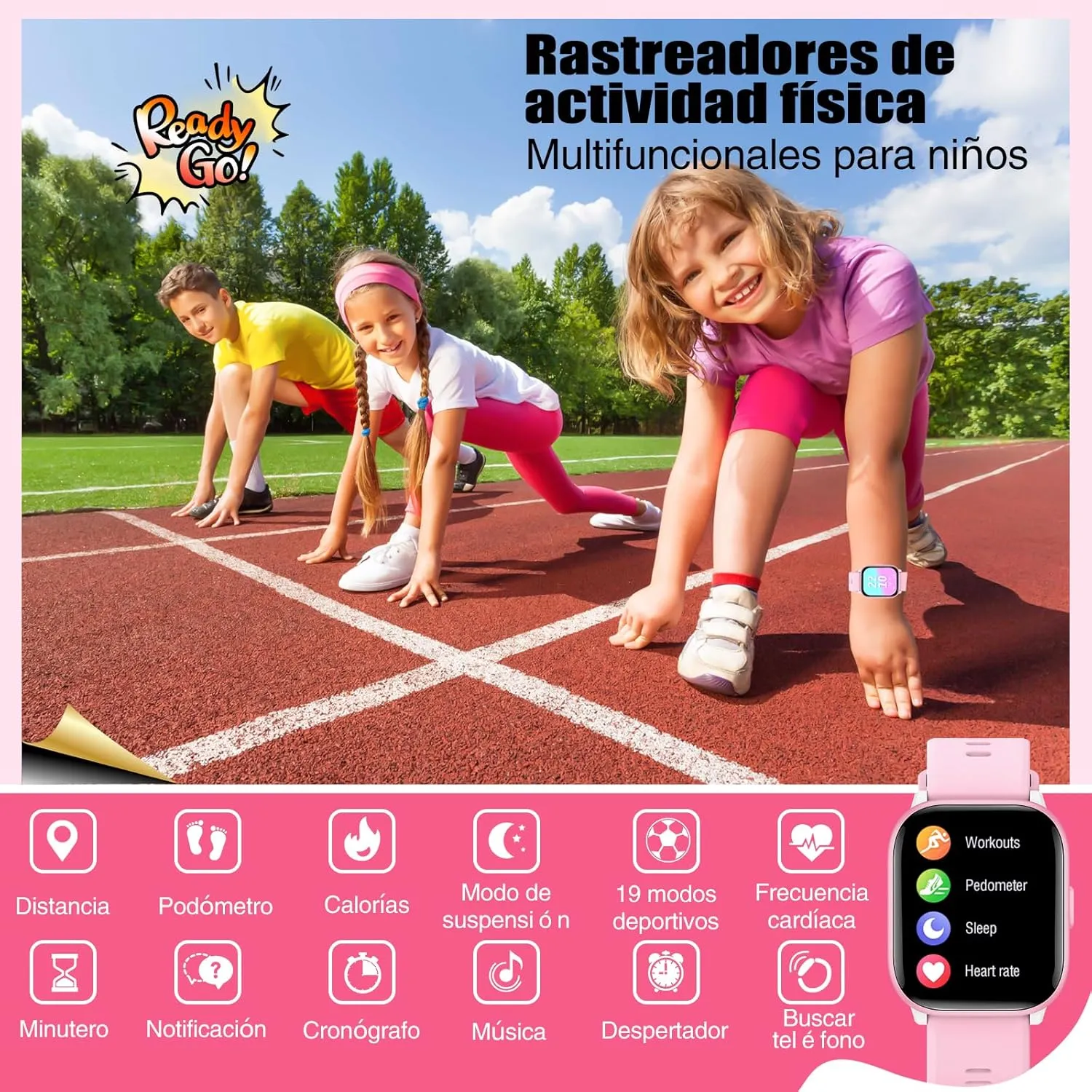 Kids Watch for Girls Boys with IP68 Waterproof, Girls Watch with 19 Sports Modes, Sleep Tracking, Pedometer, Stopwatch, Kids Activity Tracker, Birthday Gifts for Girls Age 6-15 Years Old