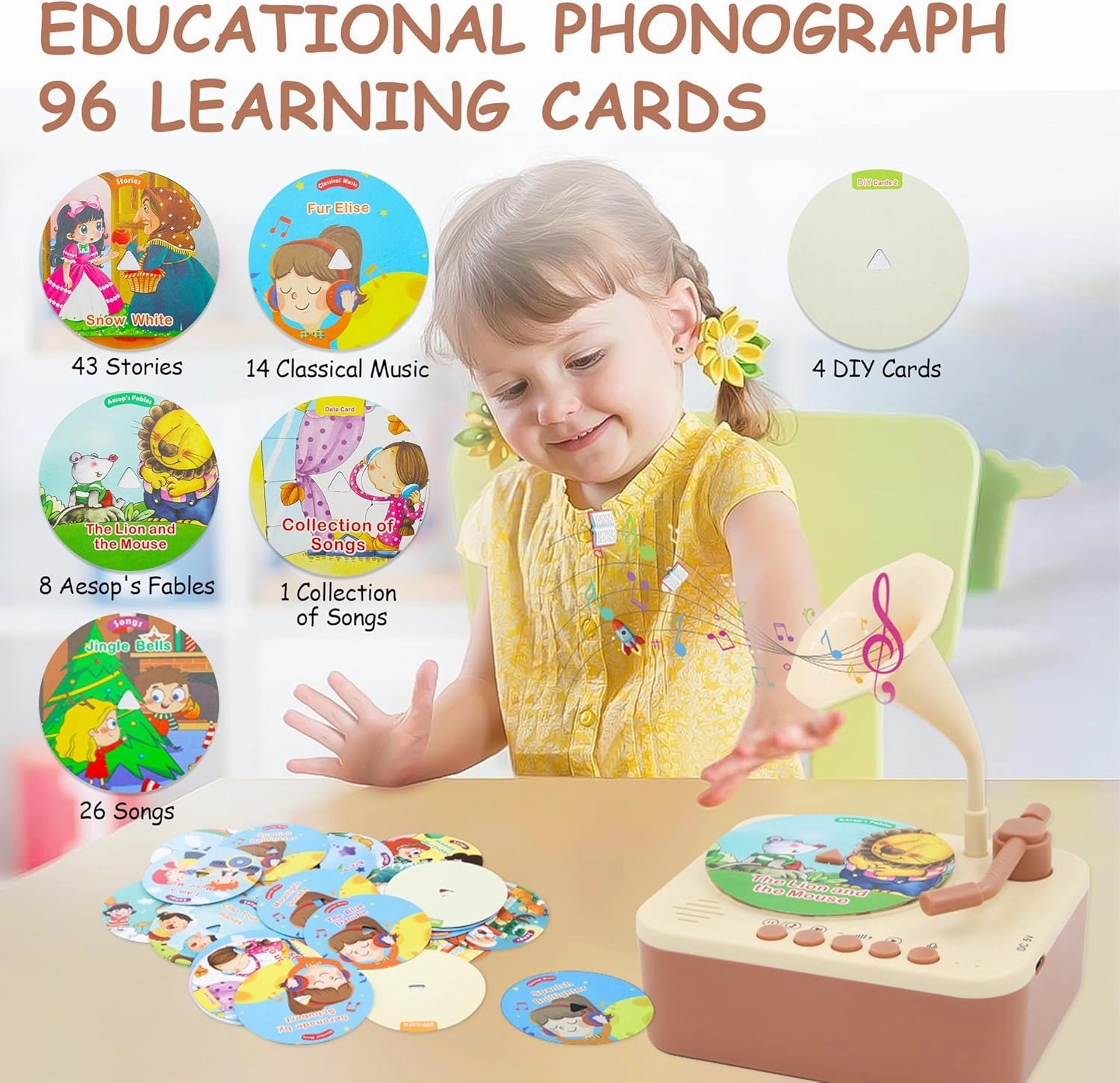 Kids Phonograph with 99 Cards – Kids Record Player, Kids Storytelling Machine, Kids Music Player for 3  Years Old, Educational Phonograph for Boys and Girls, Toddler Toys for Early Learning
