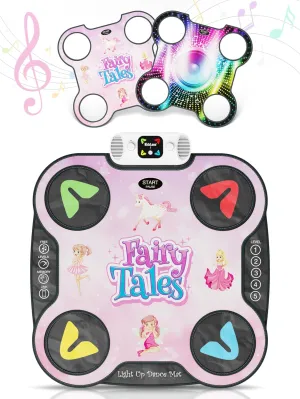 Kidzlane Light Up DJ Dance Mat for Kids - Bluetooth & AUX Compatible - 3 Fun Arcade Games with 5 Difficulty Levels - Detachable Top Mats with Fairytale & Speaker Motives - Adjustable Volume - Ages 6 
