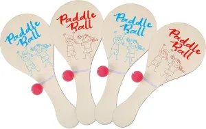Kigley 4 Pcs 11.5 Inch Wooden Paddle Ball Game Set of 4, Paddle Board Toy with String Indoor Outdoor Games Fun Activity Toys Wood Paddleball with Bouncy Ball for Boys and Girls Birthday Party Favors