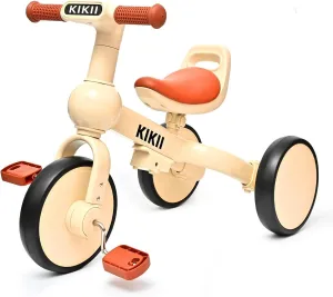 KIKII 4 in 1 Toddler Tricycle for 1-4 Year Olds ，Convertible Balance Bike with Pedals, No-Tool Assembly，Kids Trike，Indoor/Outdoor Ride， Birthday Gift and Toy for Boys & Girls
