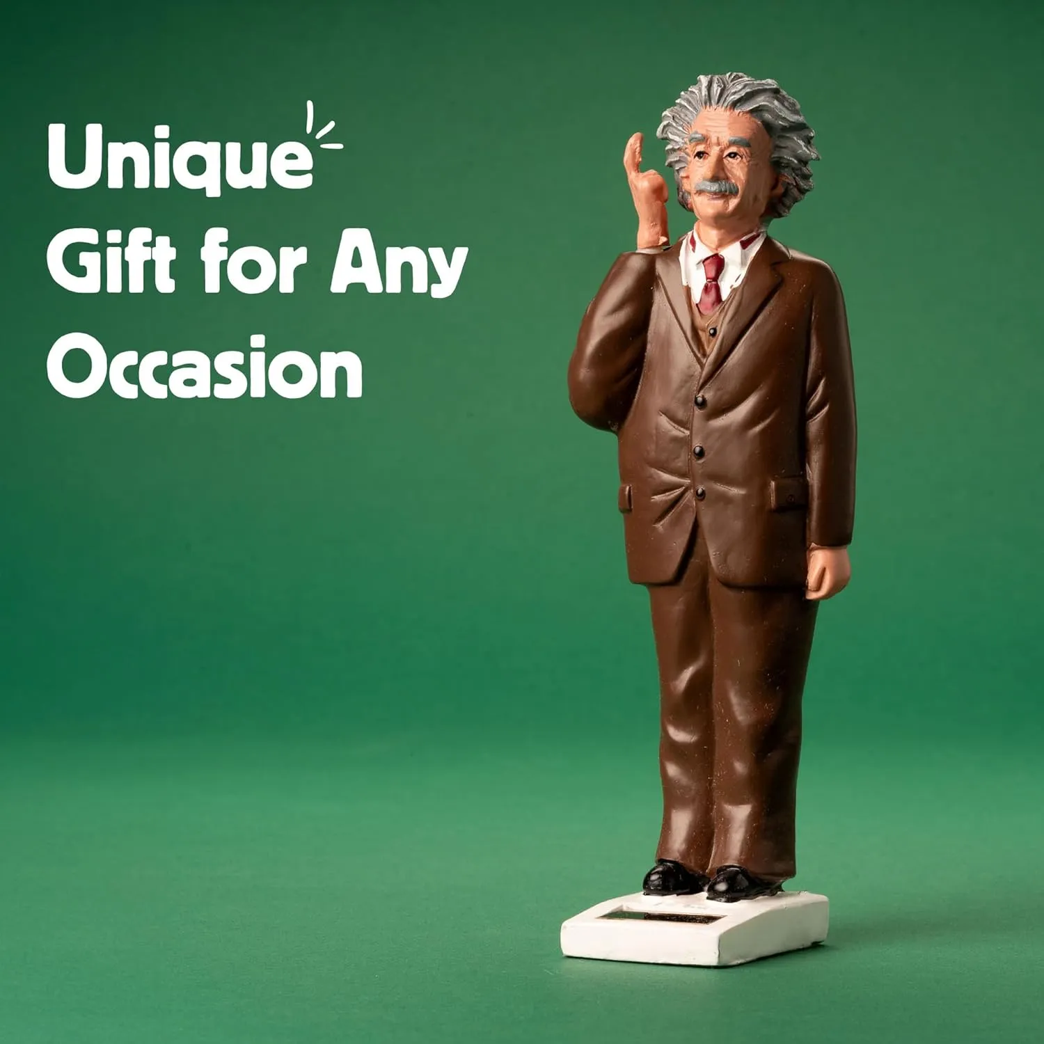 Kikkerland Solar Powered Albert Einstein Figurine: Fun Decor for Home & Kitchen, Office Desk, Garden, Car – Great Novelty Toy Statue, Display Shelf Collectible, Holiday & Birthday Gift