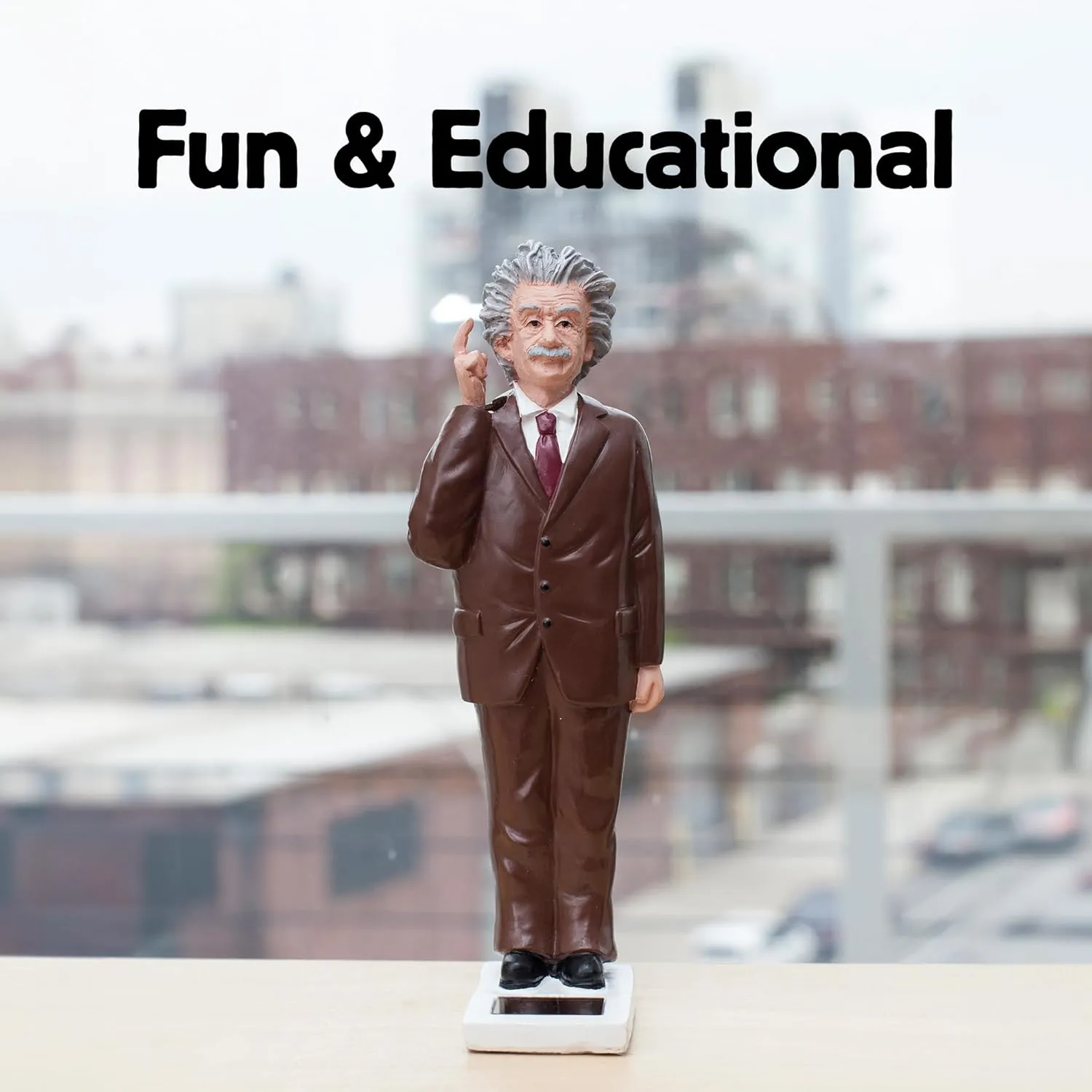 Kikkerland Solar Powered Albert Einstein Figurine: Fun Decor for Home & Kitchen, Office Desk, Garden, Car – Great Novelty Toy Statue, Display Shelf Collectible, Holiday & Birthday Gift