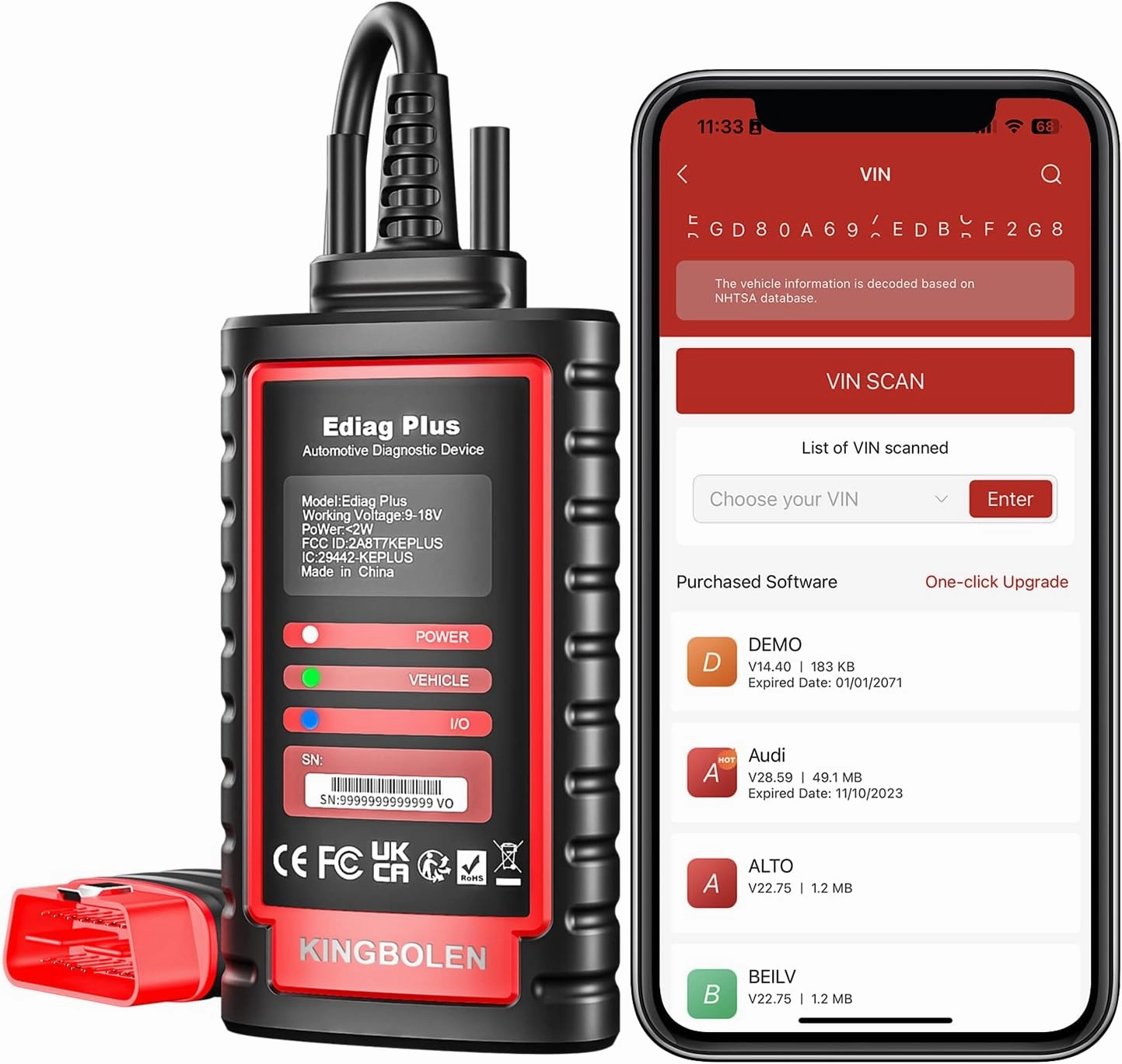 KINGBOLEN Ediag Plus Bluetooth Scanner, All System Bidirectional Control OBD2 Diagnostic Scanner for iOS & Android with ECU Coding, CAN-FD Protocol, Auto VIN, 15  Rest Functions, 1 Year Gratis Update