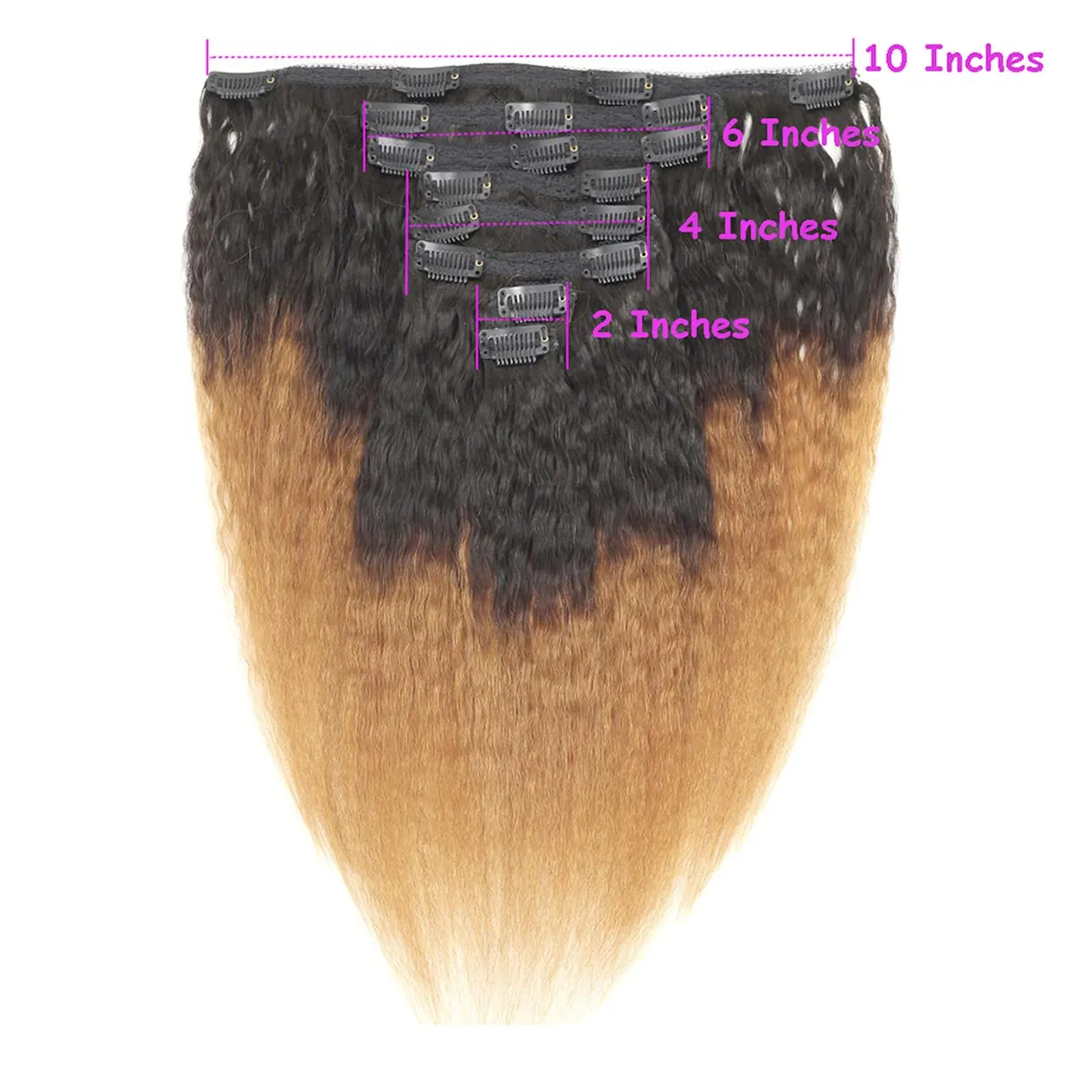 Kinky Straight Clip in Hair Extensions Double Weft Virgin Human Hair Real Thick Ombre 2 Tone 1B/Brown Yaki Straight Clip In Hair Extension 8 Pcs 18 Clips 120g 14"