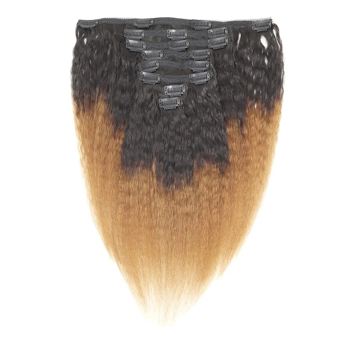 Kinky Straight Clip in Hair Extensions Double Weft Virgin Human Hair Real Thick Ombre 2 Tone 1B/Brown Yaki Straight Clip In Hair Extension 8 Pcs 18 Clips 120g 14"
