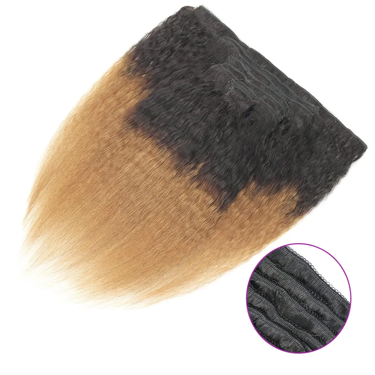 Kinky Straight Clip in Hair Extensions Double Weft Virgin Human Hair Real Thick Ombre 2 Tone 1B/Brown Yaki Straight Clip In Hair Extension 8 Pcs 18 Clips 120g 14"