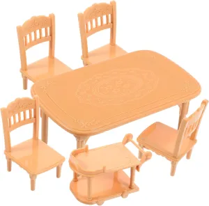 Kisangel 5sets Miniature Dollhouse Dining Table Chair Set Plastic Model Furniture for Boys and Girls for Decoration and Play Realistic Textures and Vibrant Colors Day and Birthdays