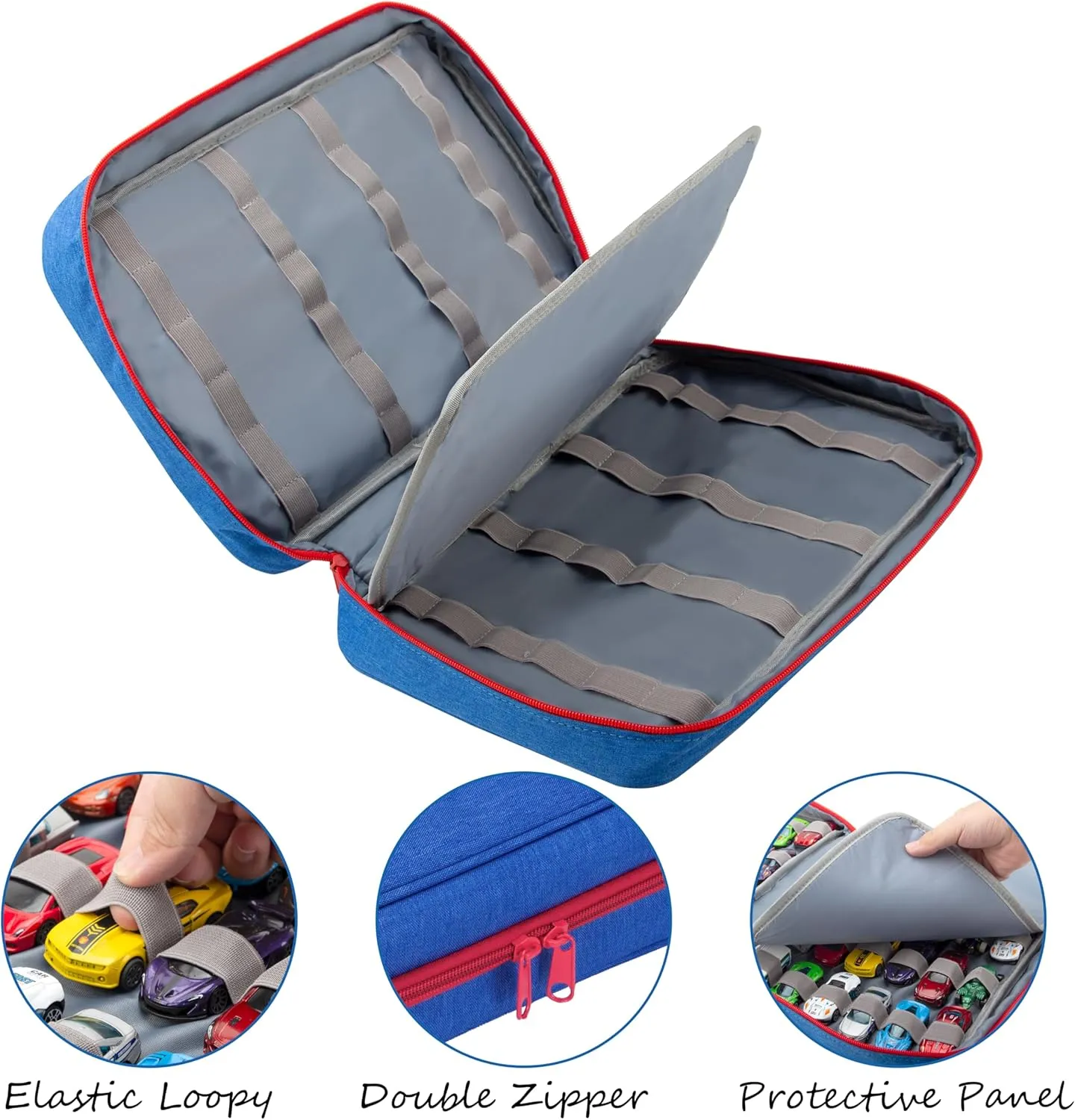 KISLANE Carrying Case for 48 Cars, Kids Cars Storage Case (Bag Only, Blue)