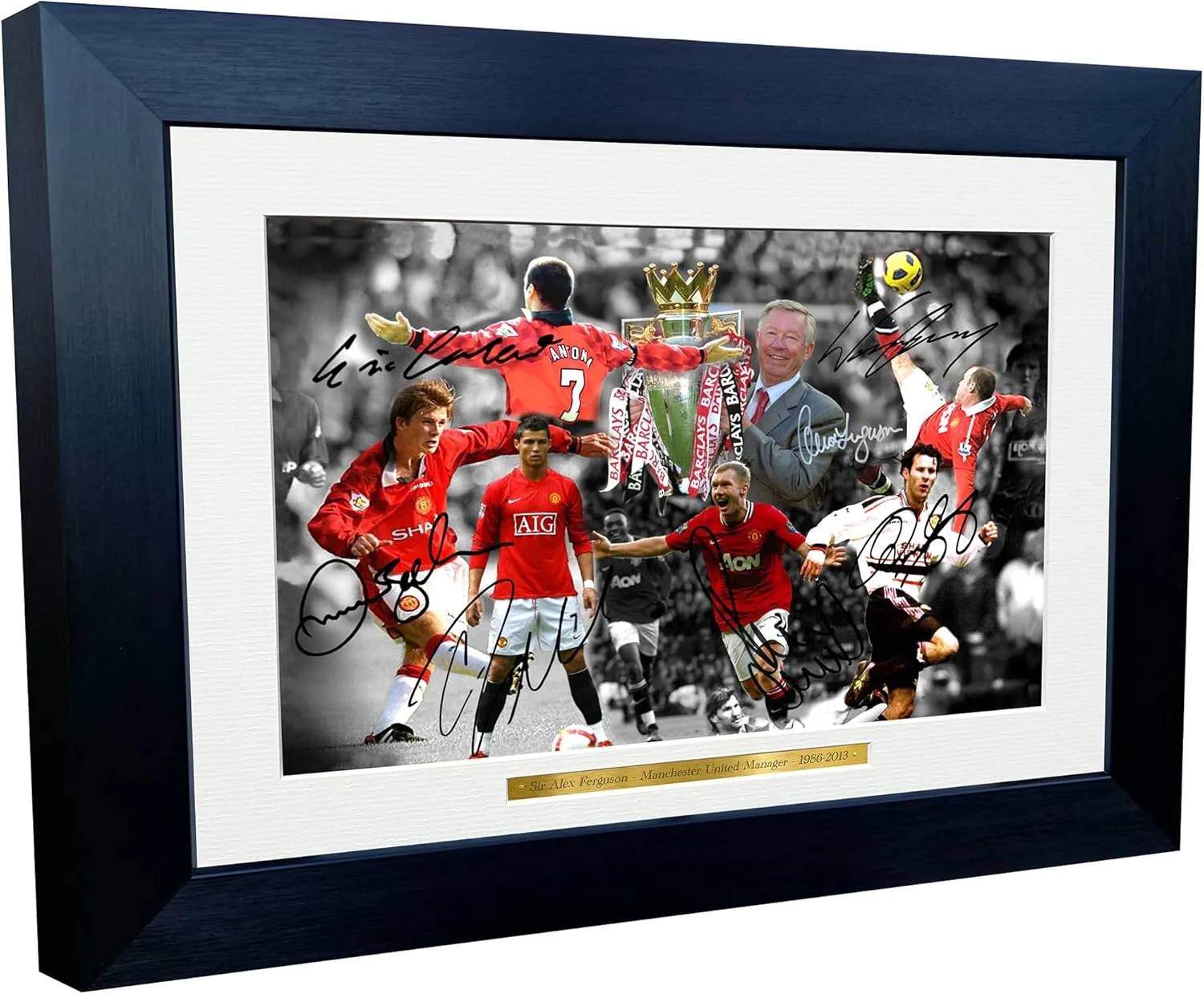 Kitbags & Lockers 12x8 A4 Signed THE ALEX FERGUSON YEARS Celebration -Cantona-Ronaldo-Beckham-Giggs-Rooney-Scholes Autographed Manchester United Photo Frame Photograph Picture Gift