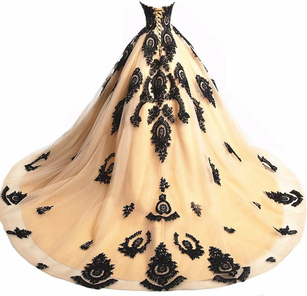 Kivary Long Ball Gown Black Lace Gothic Corset Formal Prom Evening Dresses