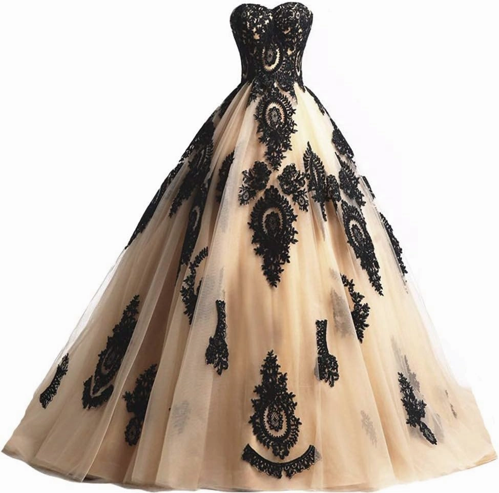 Kivary Long Ball Gown Black Lace Gothic Corset Formal Prom Evening Dresses