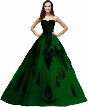 Kivary Long Ball Gown Black Lace Gothic Corset Formal Prom Evening Dresses
