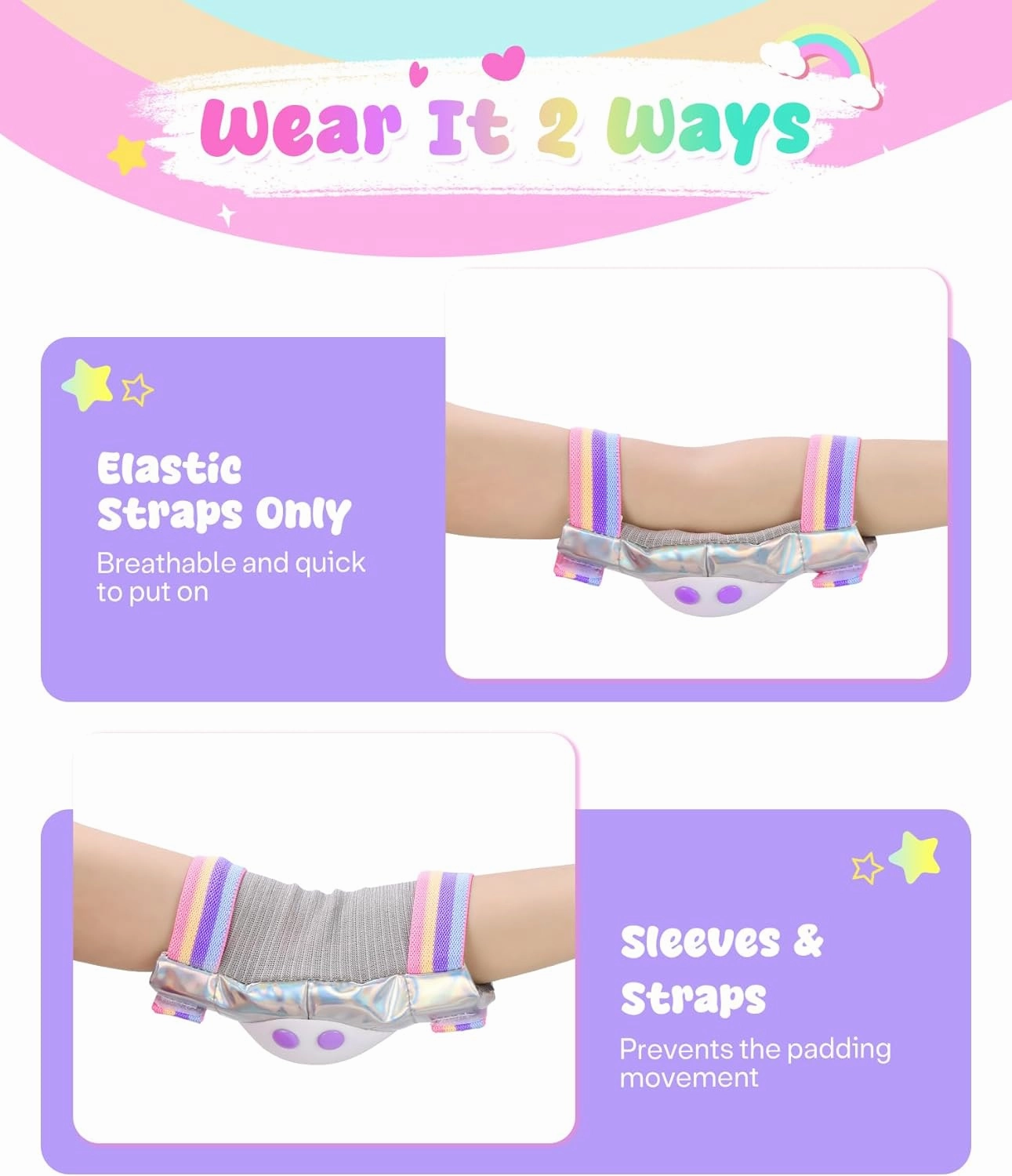 Knee Pads for Kids, ZOOBLISS Toddler Knee and Elbow Pads Set Wrist Guards for Skating Girls Aged 3-12, Kids Protective Gear for Roller Skates Skateboard Bike Scooter, Included Drawstring Bag (Rainbow)