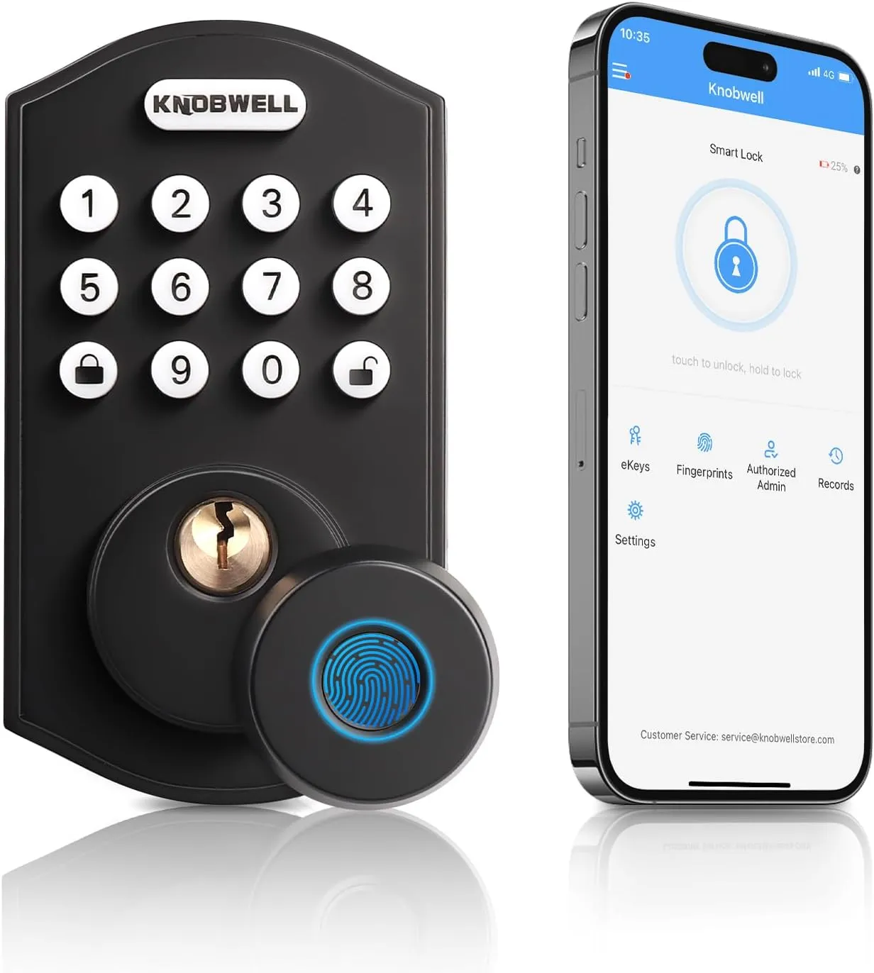 KNOBWELL Keyless Entry Door Lock, 4 in 1 Smart Fingerprint Keypad Deadbolt with 2 Keys, Electronic Door Deadbolt Lock, One Touch Auto, One Time Code