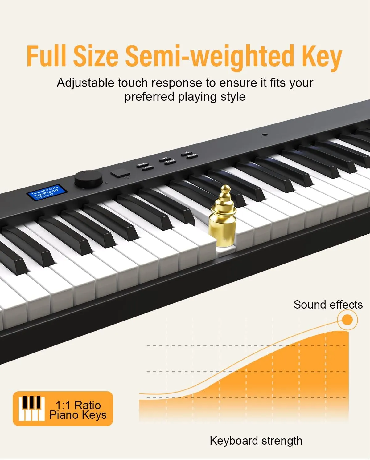 KONIX Folding Piano Keyboard, 88 Keys Full Size Semi Weighted Foldable Piano, Portable Electric Keyboard Piano with Light Up Key, Sustain Pedal, Piano Stickers, Sheet Music Stand and Piano Bag, Black