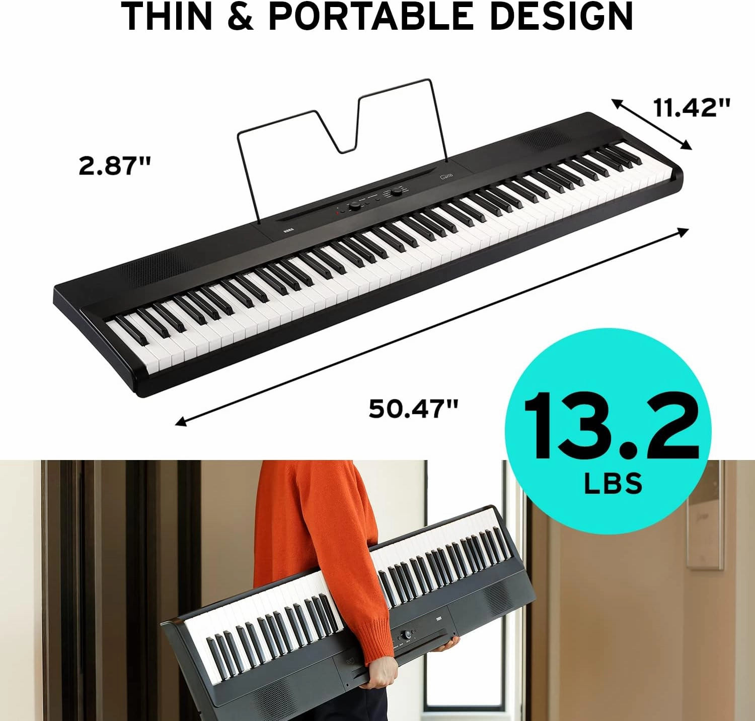 Korg Liano Portable 88-key Digital Piano w/ Semi-Weighted Keys, Bass Reflex Speakers and includes a Sustain Pedal & Power Adapter - Black