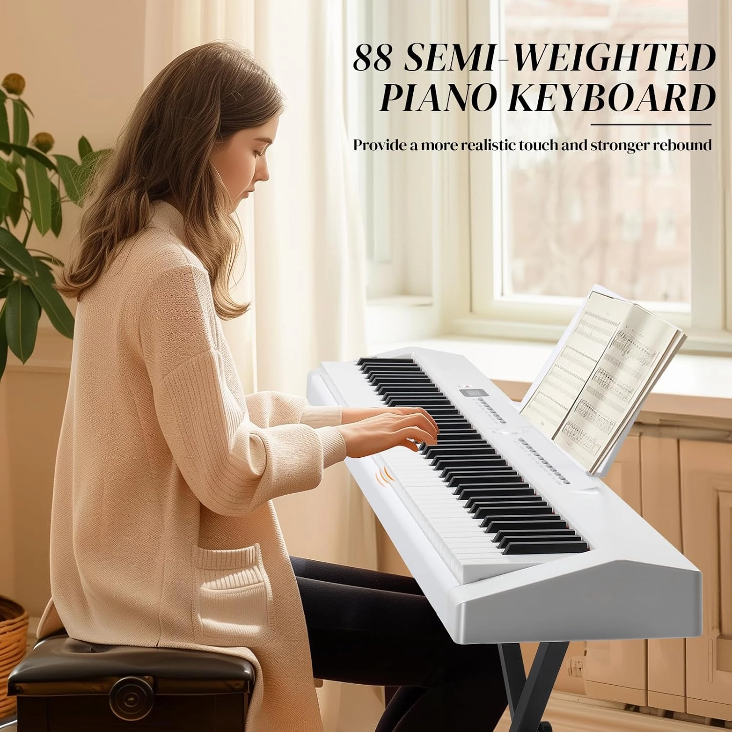 Ktaxon Weighted Keyboard Piano 88 Keys Digital Piano with Adjustable Dual "X" Shape Stand, Portable Bag, Professional Pedal, Stereo Headphones and Smart MIDI Bluetooth Function(Weighted Key-White)