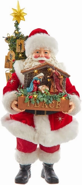 Kurt Adler 13-Inch Fabriché Battery-Operated LED Santa with Nativity Set