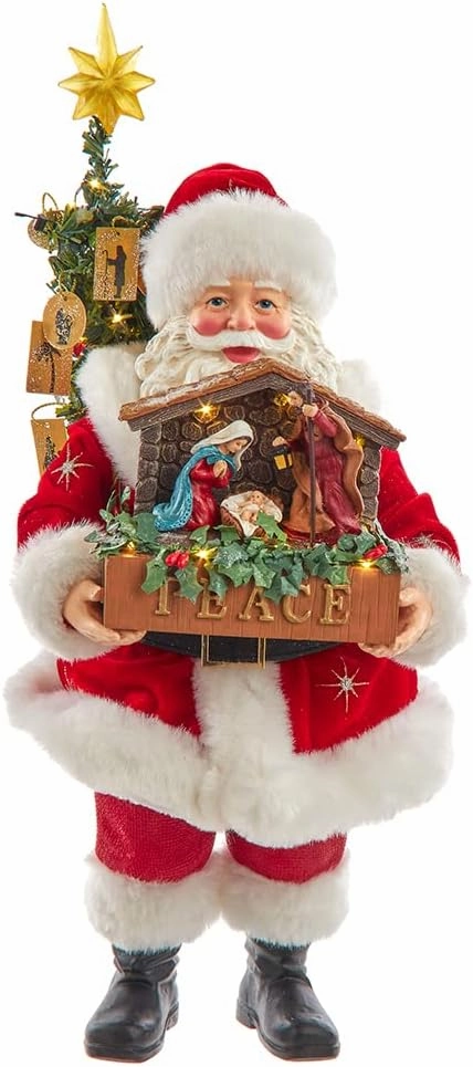 Kurt Adler 13-Inch Fabriché Battery-Operated LED Santa with Nativity Set
