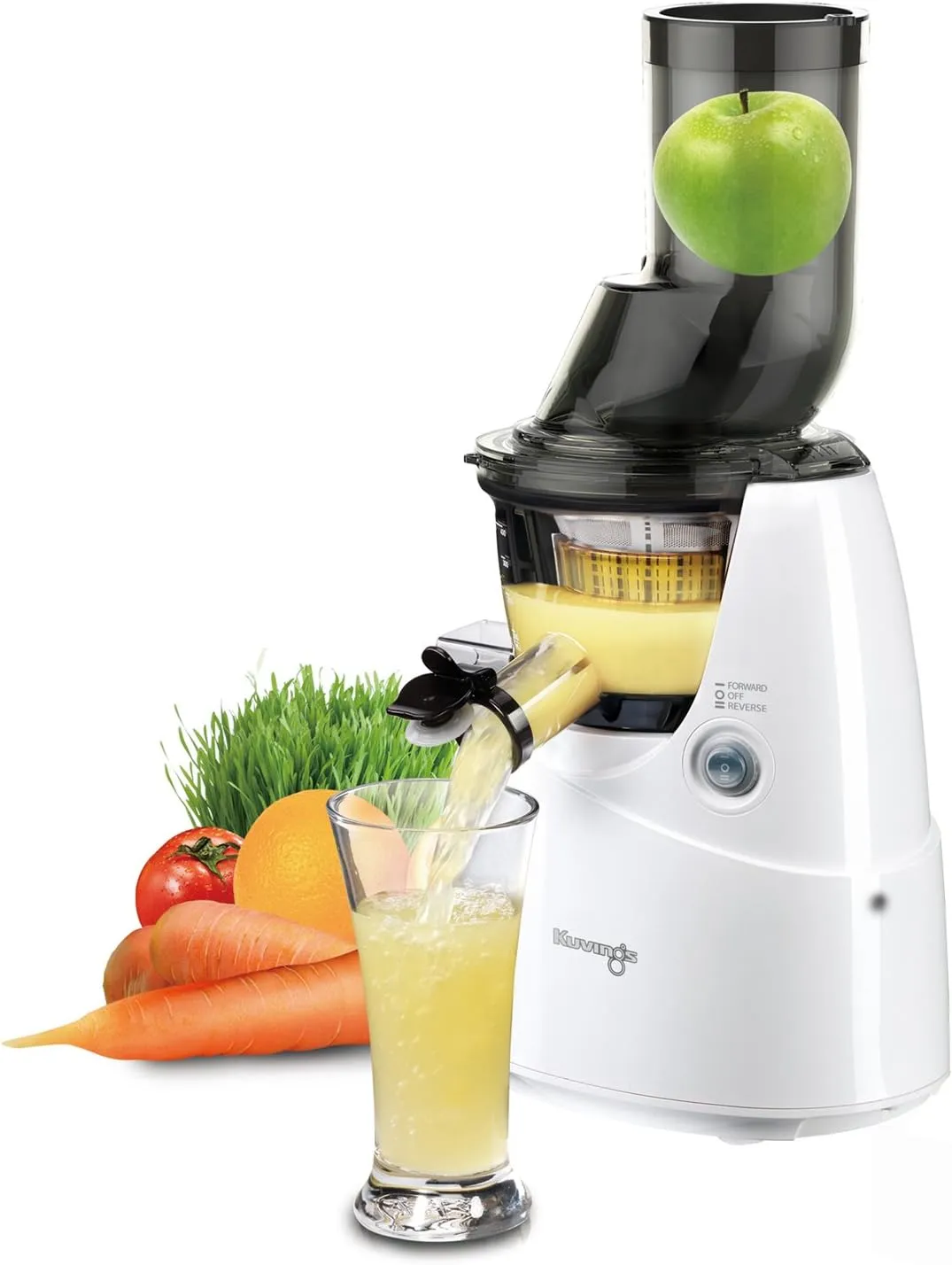 Kuvings Whole Slow Juicer White B6000W with Sortbet Maker, Cleaning Tool Set, Smart Cap and Recipe Book 9" X 8.2" X 17.6"