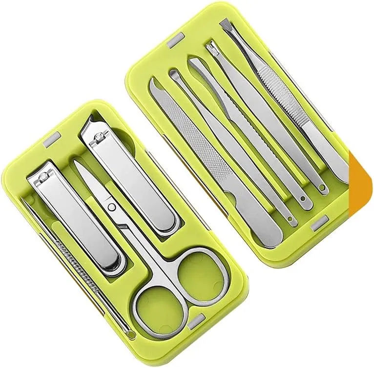 KUYWLMKMZZ Manicure Kit Mini Nail Clippers Set Suitable for Gifts Portable Nail Clippers Man and Woman 9 Pieces Green Nail Care Kit (Color : Green)