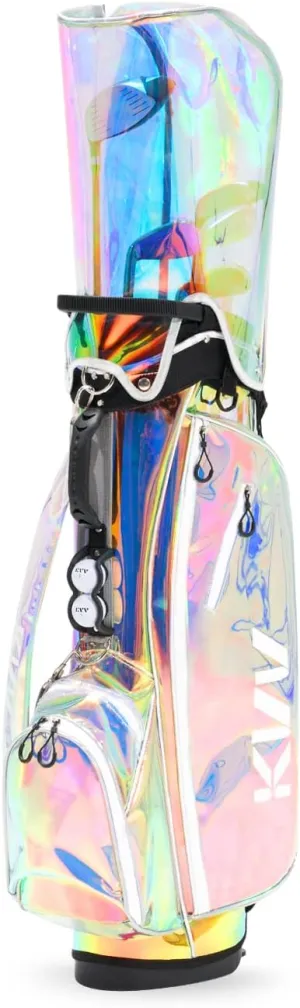 KVV Fashion Golf Stand Bag Clear Holographic Colorful, 14-Way Top Dividers, Waterproof TPU Material