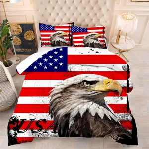 kxry Red and White Eagle USA American Flag Comforter Set Twin Size Quilt for Boys Kids Teens US Stars Stripes Flags Bedding 1 Comforter   1 Pillow Case