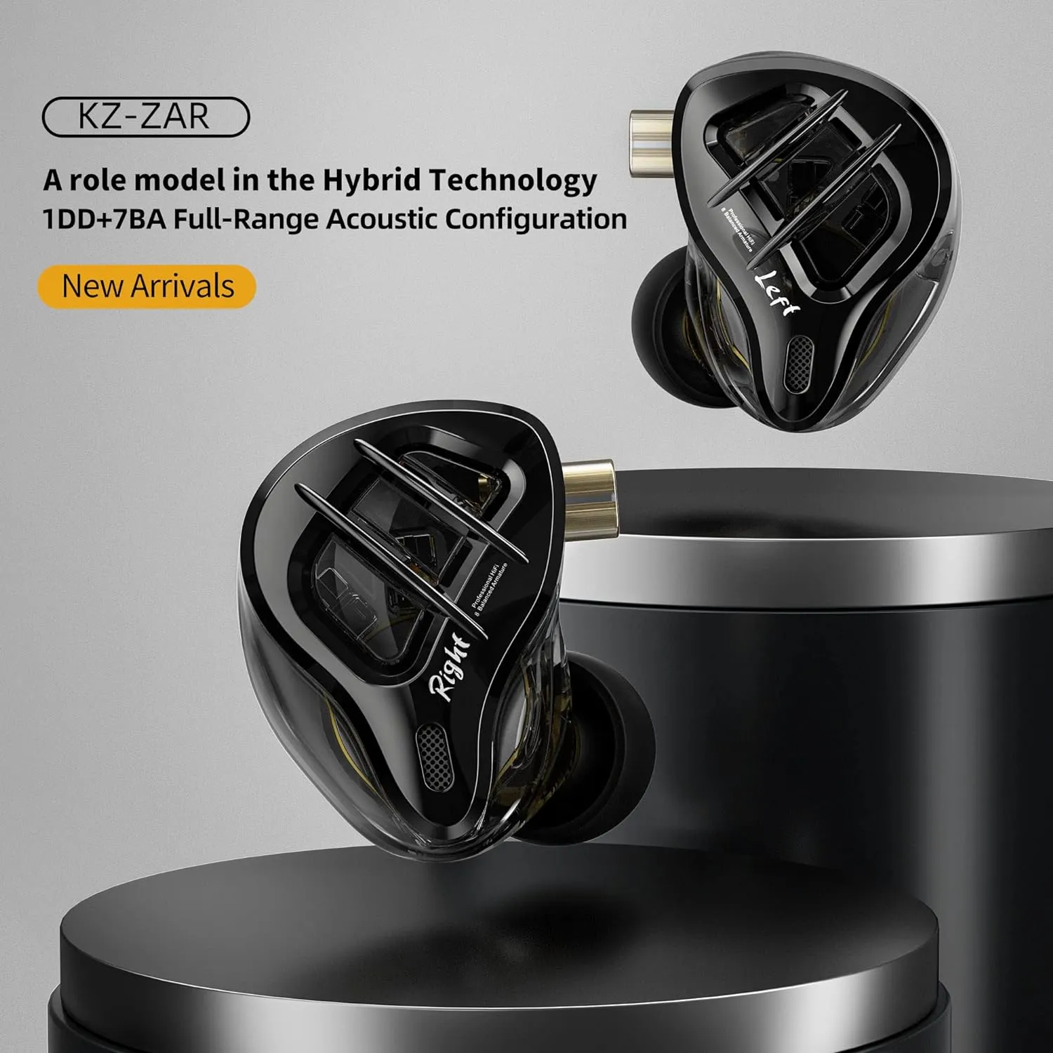 KZ ZAR in-Ear Monitor Headphones,1DD 7BA Hybrid Technology Driver IEM Wired Earbuds Headphone with Silver-Plated Cable for Audiophile Musician (KZ ZAR-Black, No Mic)……