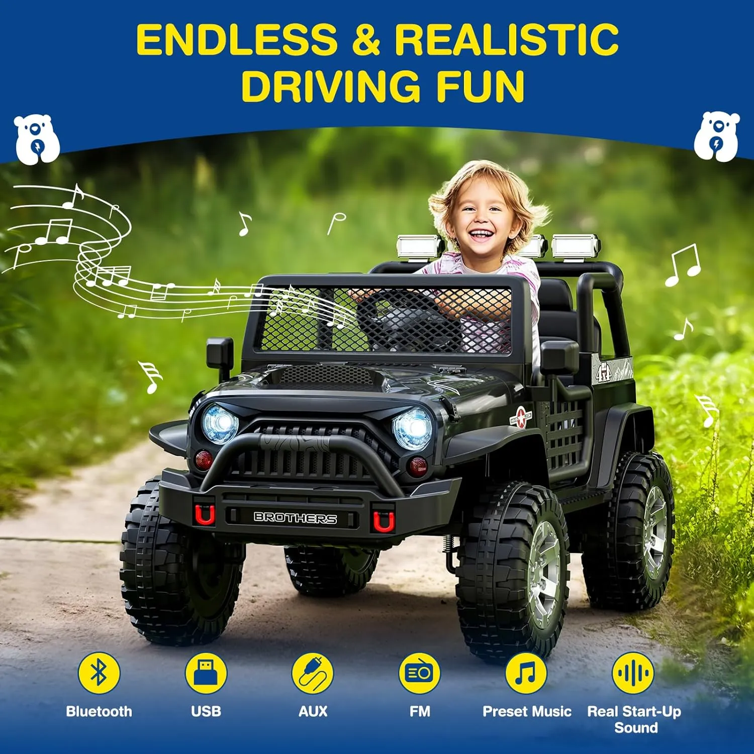 L8 Ride On Car, 2 Seater, 12V Kids Electric Car w/Remote Control, 4-Wheel Suspension, Bluetooth Speaker, Multi Music Modes, 3 Speeds, LED Lights, Xmas & Birthday Gift Ideas for Kids Ages 3 