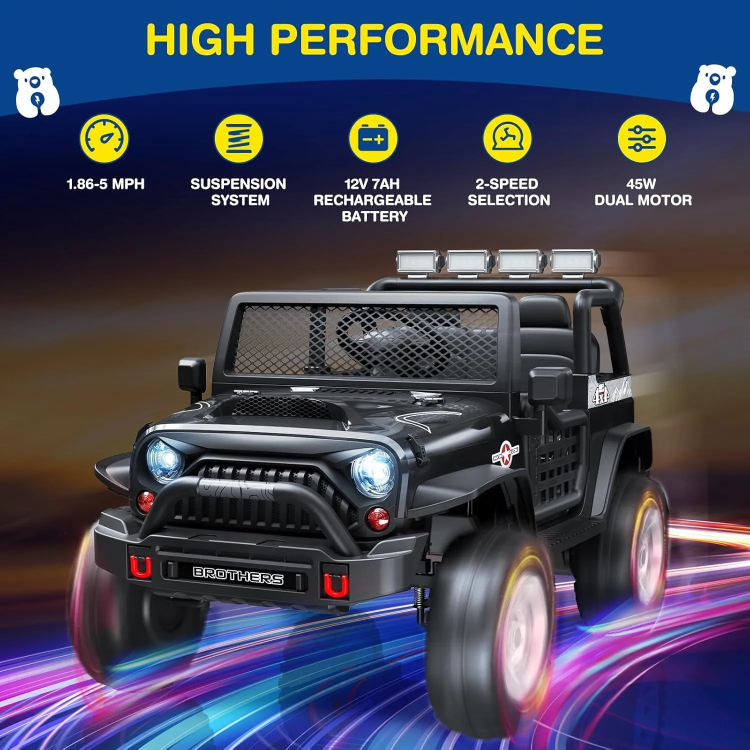 L8 Ride On Car, 2 Seater, 12V Kids Electric Car w/Remote Control, 4-Wheel Suspension, Bluetooth Speaker, Multi Music Modes, 3 Speeds, LED Lights, Xmas & Birthday Gift Ideas for Kids Ages 3 