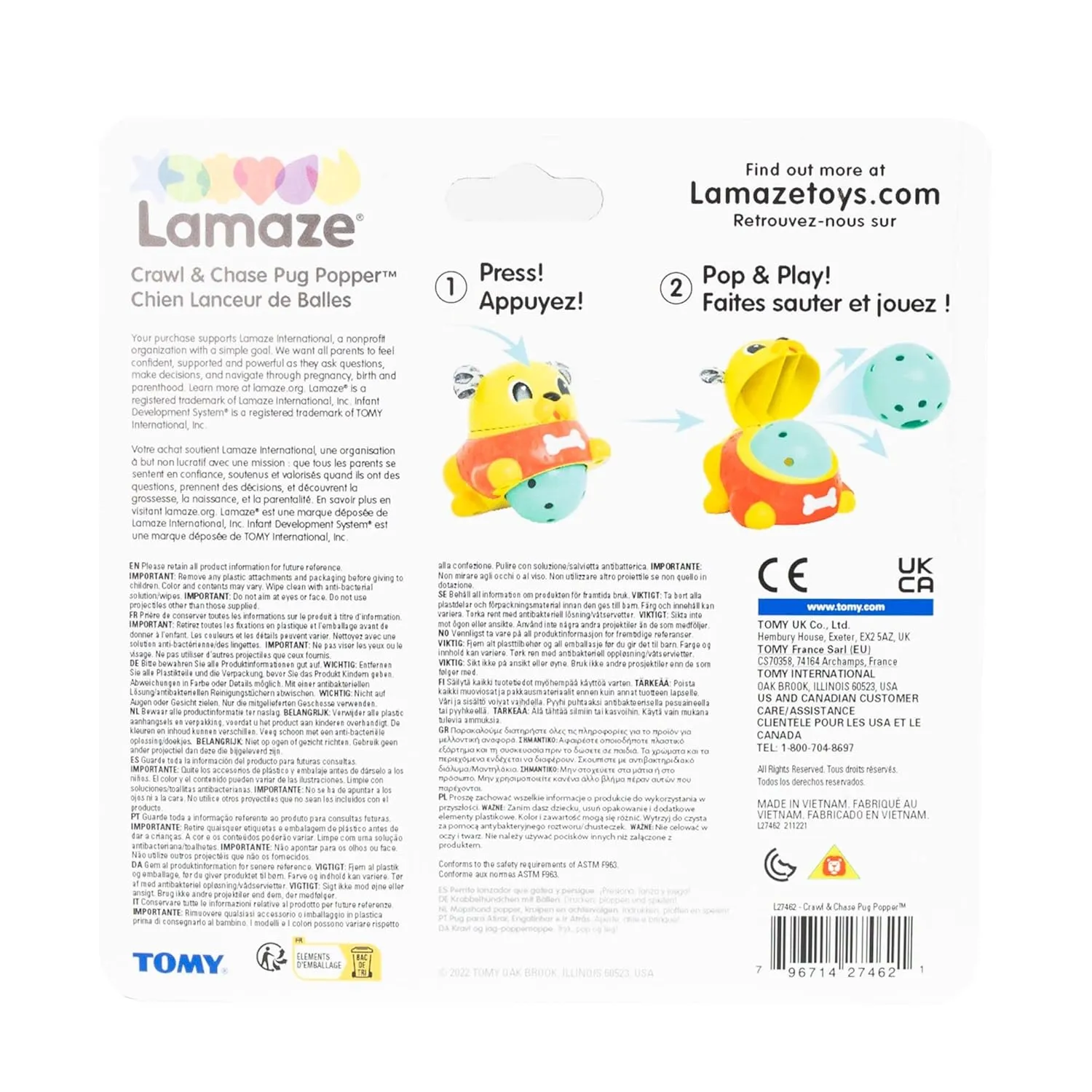 Lamaze Crawl & Chase Pug Ball Popper Toy - Includes Pug Ball Popper and 2 Baby Ball Toys - Baby Easter Basket Stuffers - Baby Crawling Toys Ages 18 Months and Up