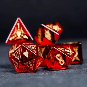LANGWEI 7Pcs,DND Dice Set Pretty Red Polyhedral Dice with Dragon Pattern, Role Playing Dice for TRPG Table Games Dungeons and Dragons Games,Creative Gifts