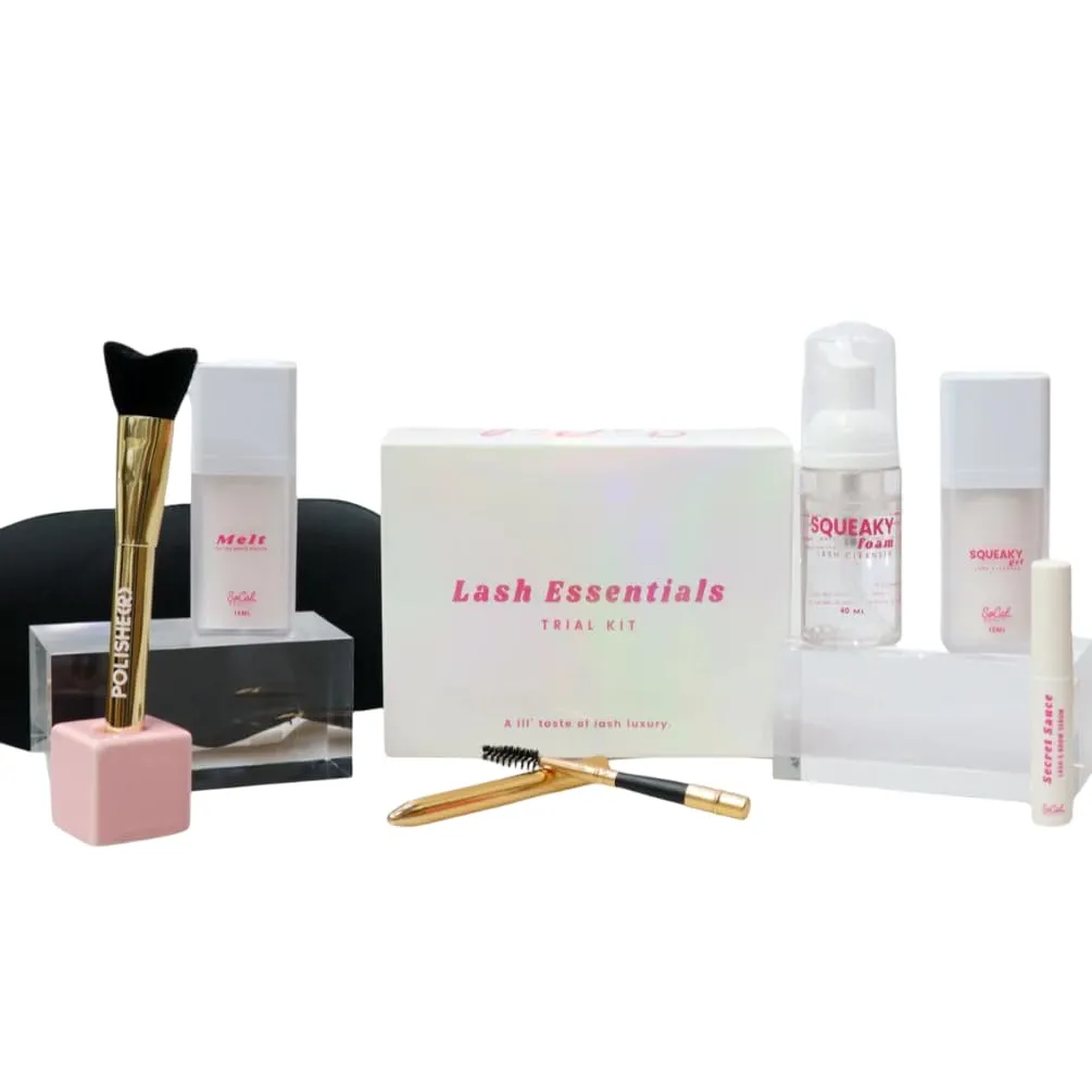 Lash Essentials Trial Kit by SoCal Beauty - Mini Lash Care Set with Eyelash Serum, Foam Cleanser, Makeup Remover & Sleep Mask - Lash Extension Safe, Vegan & Cruelty-Free Starter Kit