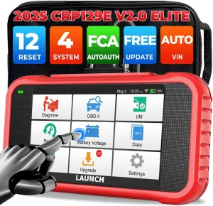 LAUNCH CRP129E V2.0 Elite 2025 OBD2 Scanner, FCA AutoAuth, 12 Reset, Oil/EPB/SAS/TPMS/BMS/Injector Coding, ABS Bleed, ABS SRS Transmission Engine Code Reader, Lifetime Free Update Scan Tool, Auto VIN