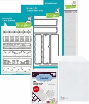 Lawn Fawn Simply Celebrate Hangouts, 4"x6" Clear Stamps, Coordinating Dies, Coloring Stencils, Scrapbook Adhesives Foam Squares, Carnora Stamp/Die Storage Pocket