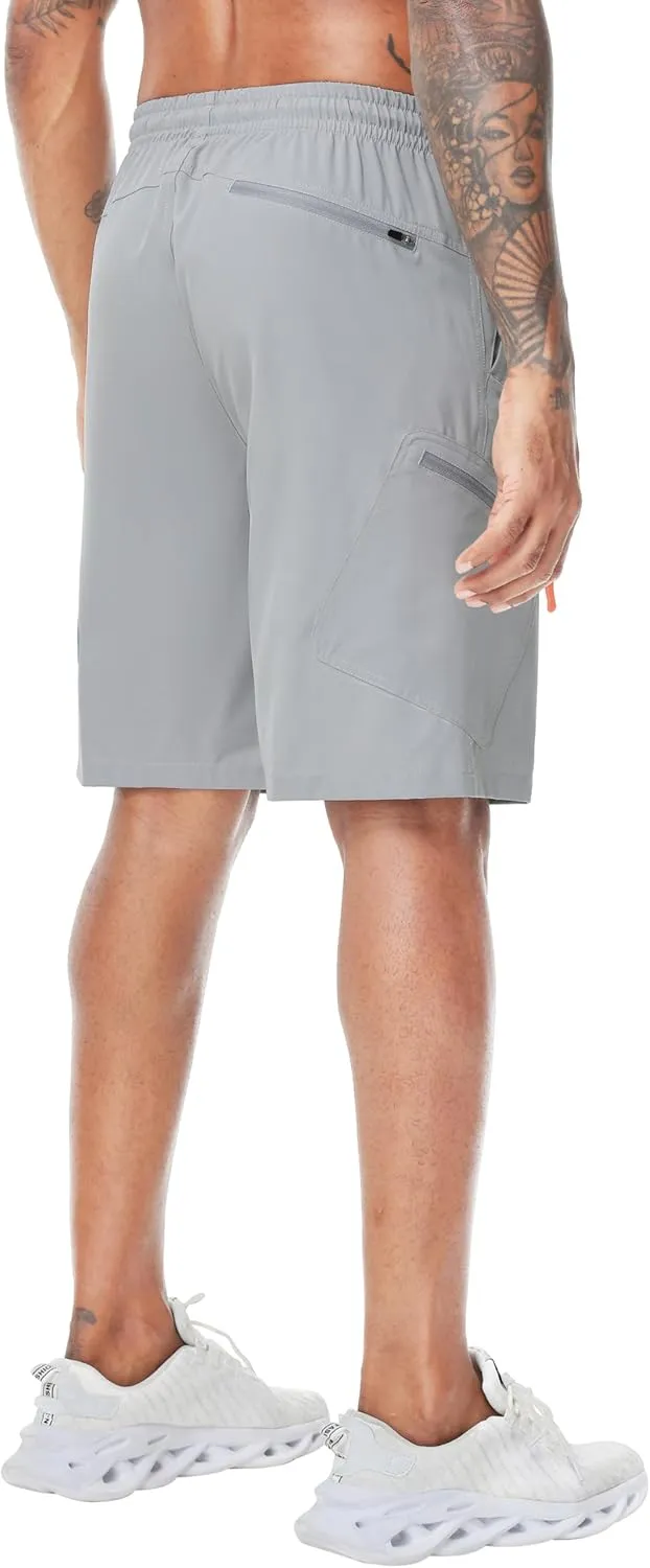LAZYDAY Men's Hiking Cargo Shorts 9 Inch Inseam with Zipper Pockets Elastic Waistband for Outdoor, Travel, Summer