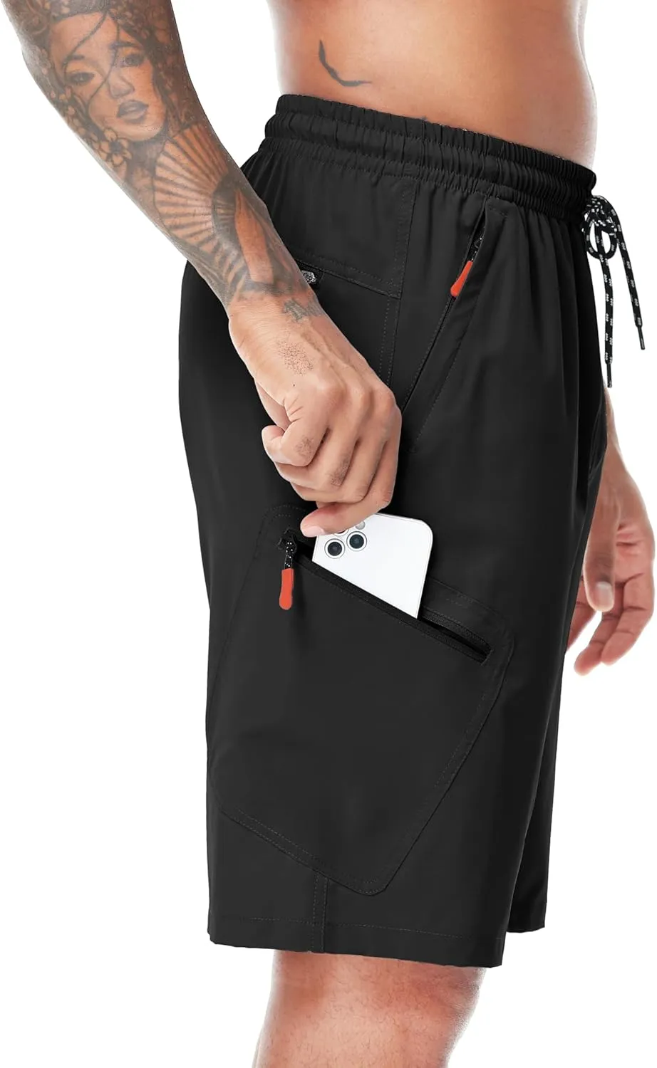 LAZYDAY Men's Hiking Cargo Shorts 9 Inch Inseam with Zipper Pockets Elastic Waistband for Outdoor, Travel, Summer