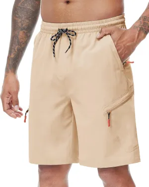 LAZYDAY Men's Hiking Cargo Shorts 9 Inch Inseam with Zipper Pockets Elastic Waistband for Outdoor, Travel, Summer