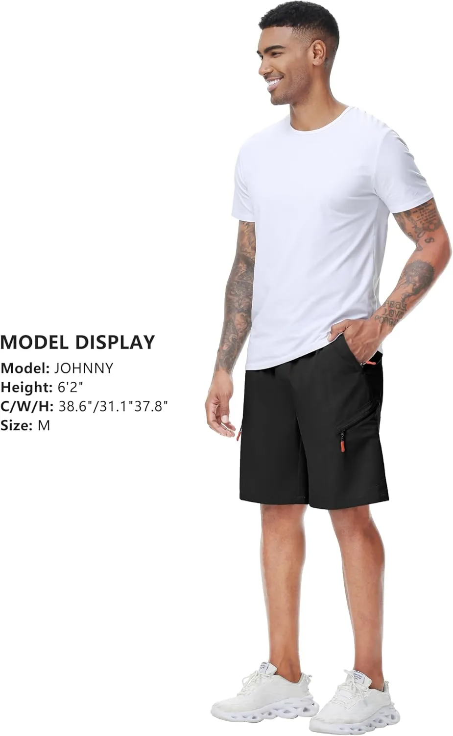LAZYDAY Men's Hiking Cargo Shorts 9 Inch Inseam with Zipper Pockets Elastic Waistband for Outdoor, Travel, Summer