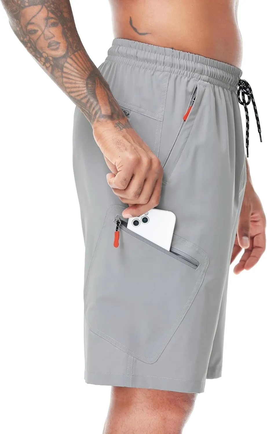 LAZYDAY Men's Hiking Cargo Shorts 9 Inch Inseam with Zipper Pockets Elastic Waistband for Outdoor, Travel, Summer