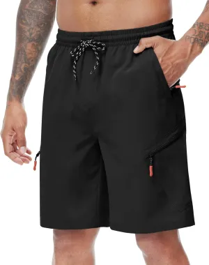 LAZYDAY Men's Hiking Cargo Shorts 9 Inch Inseam with Zipper Pockets Elastic Waistband for Outdoor, Travel, Summer