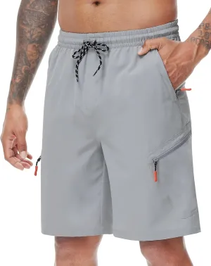 LAZYDAY Men's Hiking Cargo Shorts 9 Inch Inseam with Zipper Pockets Elastic Waistband for Outdoor, Travel, Summer