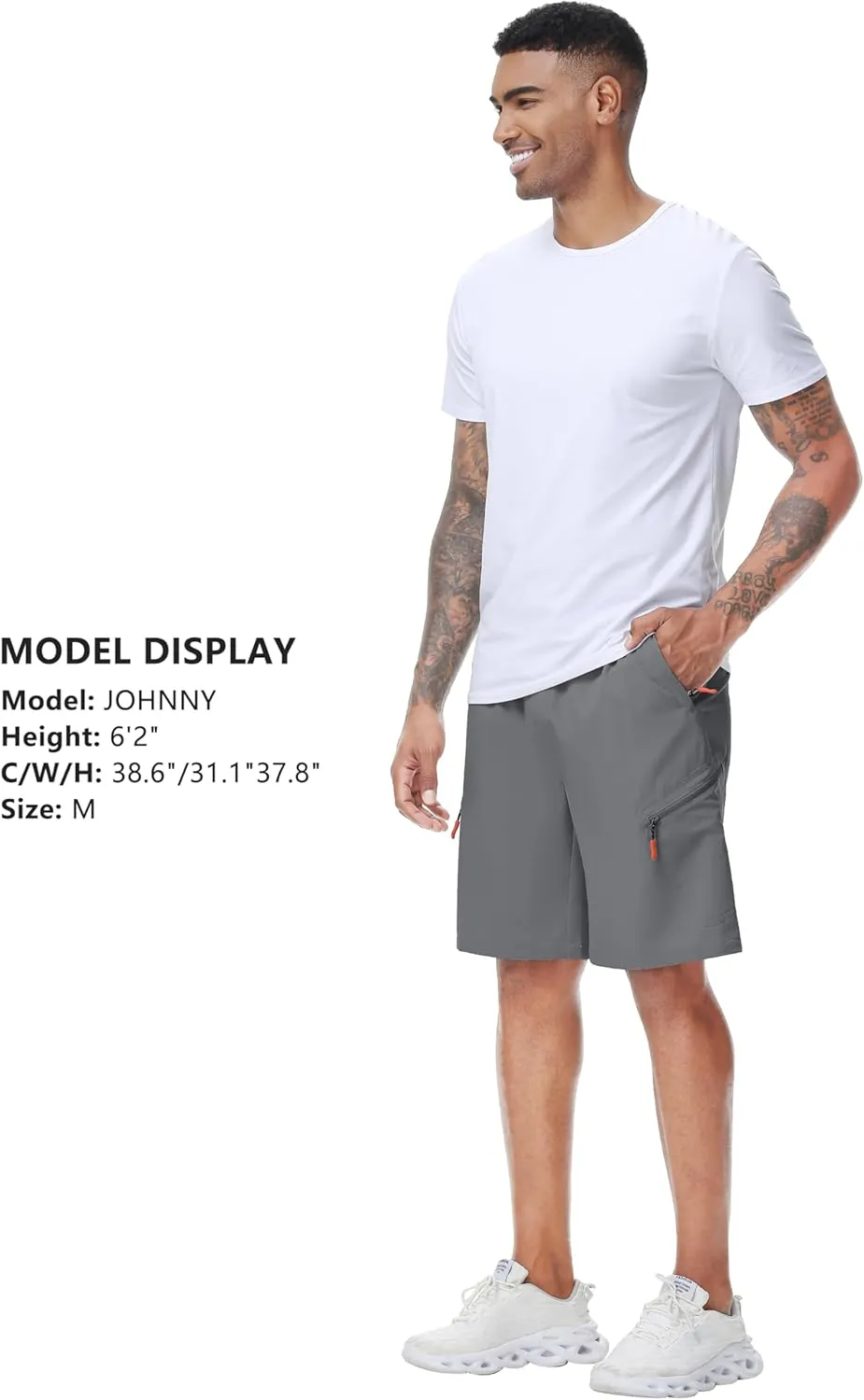 LAZYDAY Men's Hiking Cargo Shorts 9 Inch Inseam with Zipper Pockets Elastic Waistband for Outdoor, Travel, Summer