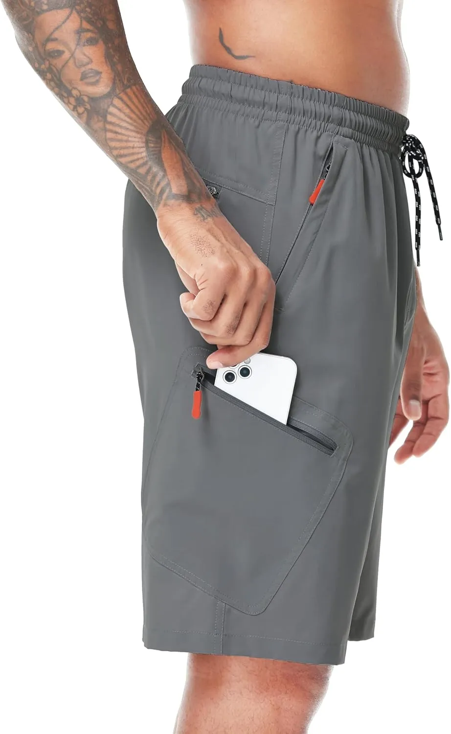 LAZYDAY Men's Hiking Cargo Shorts 9 Inch Inseam with Zipper Pockets Elastic Waistband for Outdoor, Travel, Summer