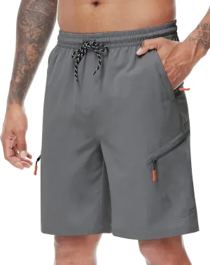 LAZYDAY Men's Hiking Cargo Shorts 9 Inch Inseam with Zipper Pockets Elastic Waistband for Outdoor, Travel, Summer